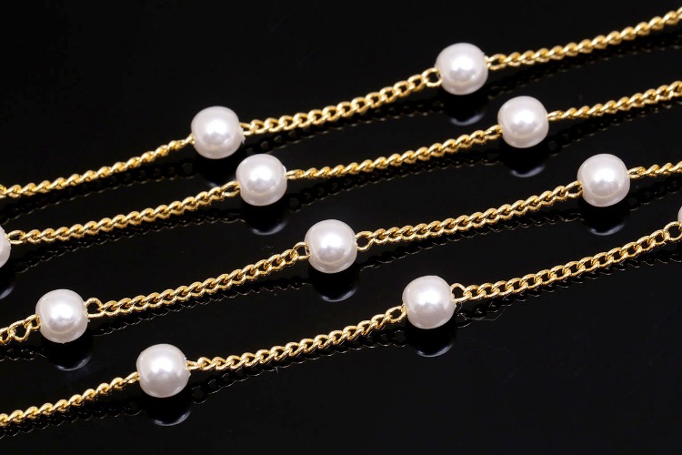 [W] A514-Gold Plated 135S+4mm Pearl Chain (10M), [PRODUCT_SEARCH_KEYWORD], JEWELFINGER-INBEAD, [CURRENT_CATE_NAME]