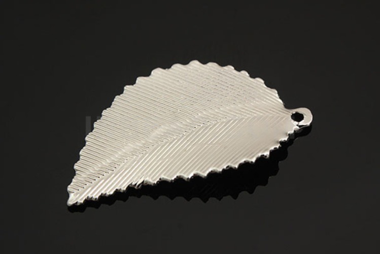 H1074- Rhodium plated Leaf Drop comb texture pendant (2 pcs), [PRODUCT_SEARCH_KEYWORD], JEWELFINGER-INBEAD, [CURRENT_CATE_NAME]
