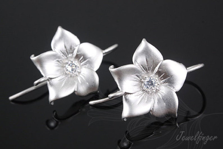 H1019-Matt Rhodium Plated (1pairs)-Flower Ear Hook-Cubic Flower Earrings, [PRODUCT_SEARCH_KEYWORD], JEWELFINGER-INBEAD, [CURRENT_CATE_NAME]