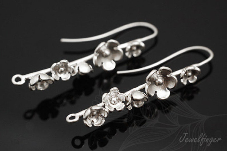 H1009-Matt Rhodium Plated (1pairs)-Flower Ear Hook, [PRODUCT_SEARCH_KEYWORD], JEWELFINGER-INBEAD, [CURRENT_CATE_NAME]