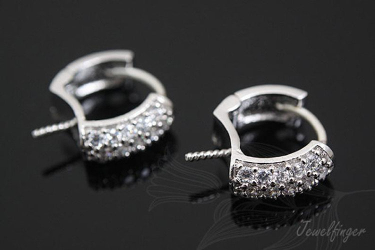 K740-Rhodium Plated (1pairs)-Cubic Round Leverback Earrings, Cubic Earrings, Earrings Components-Ni Free-Earrings For Half Drilled Beads, [PRODUCT_SEARCH_KEYWORD], JEWELFINGER-INBEAD, [CURRENT_CATE_NAME]
