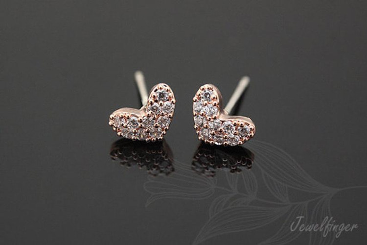 [W] C770-Pink Gold Plated (10pairs)-CZ Heart Post Earring-Silver Post, [PRODUCT_SEARCH_KEYWORD], JEWELFINGER-INBEAD, [CURRENT_CATE_NAME]