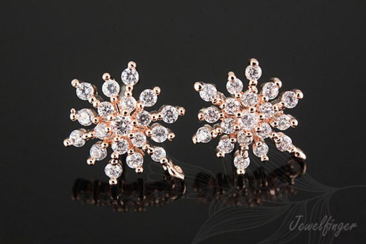 C1003-Pink Gold Plated (1pairs)-CZ SnowFlake Earrings-SnowFlake Post Earrings, [PRODUCT_SEARCH_KEYWORD], JEWELFINGER-INBEAD, [CURRENT_CATE_NAME]