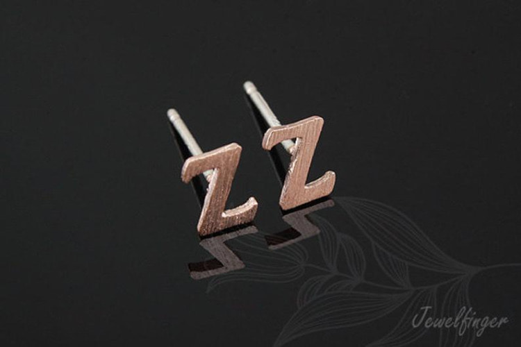 [W] K1286-Pink Gold Plated (10pairs)-Sand Grinding Treatment-Initial Z-Initial Earrings-Silver Post, [PRODUCT_SEARCH_KEYWORD], JEWELFINGER-INBEAD, [CURRENT_CATE_NAME]
