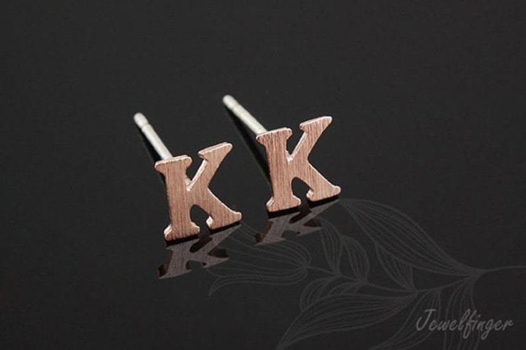 [W] K1271-Pink Gold Plated (10pairs)-Sand Grinding Treatment-Initial K-Initial Earrings-Silver Post, [PRODUCT_SEARCH_KEYWORD], JEWELFINGER-INBEAD, [CURRENT_CATE_NAME]