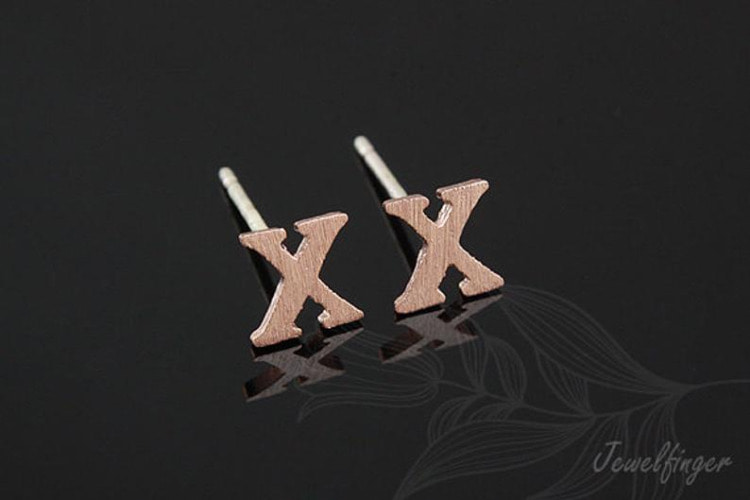 [W] K1284-Pink Gold Plated (10pairs)-Sand Grinding Treatment-Initial X-Initial Earrings-Silver Post, [PRODUCT_SEARCH_KEYWORD], JEWELFINGER-INBEAD, [CURRENT_CATE_NAME]