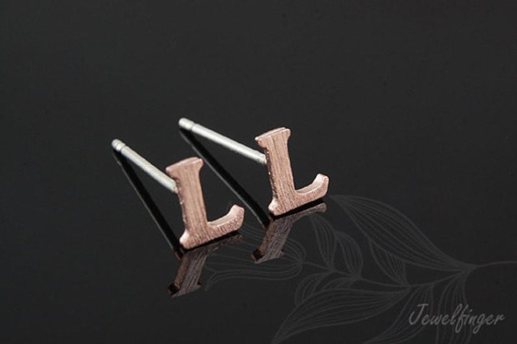 K1272-Pink Gold Plated (1pairs)-Sand Grinding Treatment-Initial L-Initial Earrings-Silver Post, [PRODUCT_SEARCH_KEYWORD], JEWELFINGER-INBEAD, [CURRENT_CATE_NAME]
