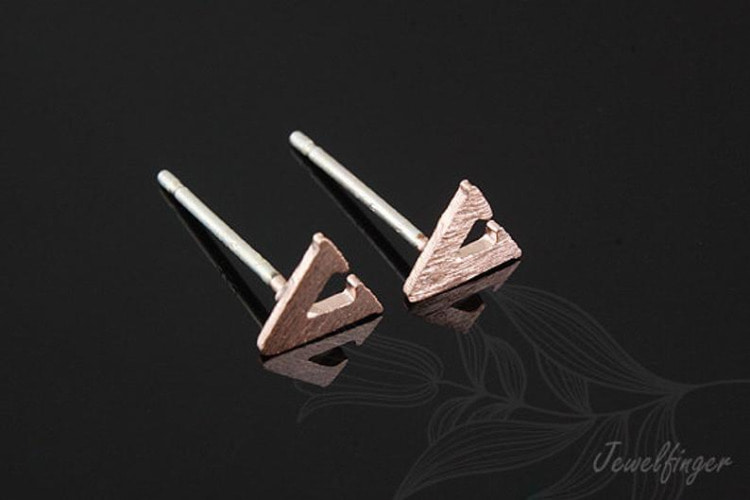 [W] K1282-Pink Gold Plated (10pairs)-Sand Grinding Treatment-Initial V-Initial Earrings-Silver Post, [PRODUCT_SEARCH_KEYWORD], JEWELFINGER-INBEAD, [CURRENT_CATE_NAME]
