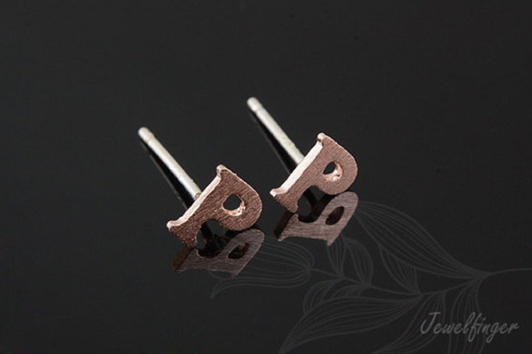 [W] K1276-Pink Gold Plated (10pairs)-Sand Grinding Treatment-Initial P-Initial Earrings-Silver Post, [PRODUCT_SEARCH_KEYWORD], JEWELFINGER-INBEAD, [CURRENT_CATE_NAME]