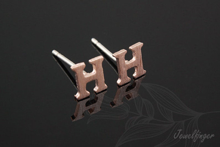 K1268-Pink Gold Plated (1pairs)-Sand Grinding Treatment-Initial H-Initial Earrings-Silver Post, [PRODUCT_SEARCH_KEYWORD], JEWELFINGER-INBEAD, [CURRENT_CATE_NAME]