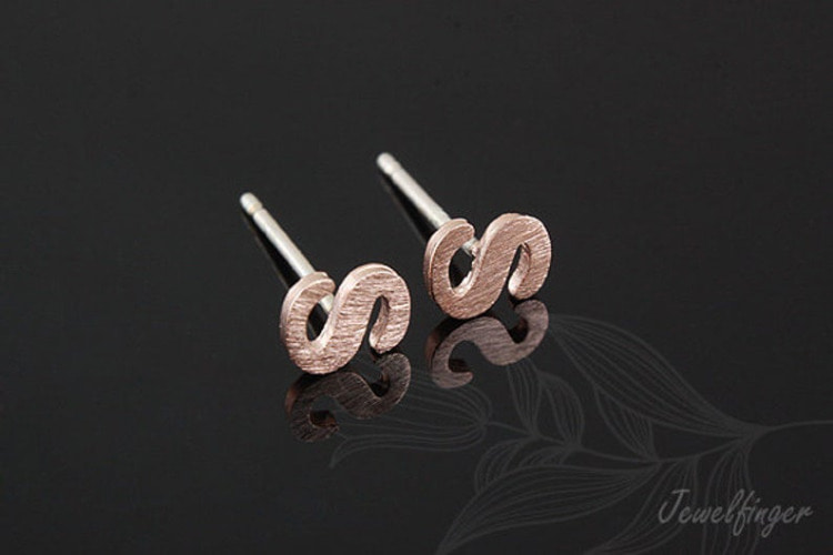 [W] K1279-Pink Gold Plated (10pairs)-Sand Grinding Treatment-Initial S-Initial Earrings-Silver Post, [PRODUCT_SEARCH_KEYWORD], JEWELFINGER-INBEAD, [CURRENT_CATE_NAME]