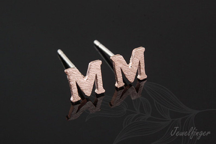 [W] K1273-Pink Gold Plated (10pairs)-Sand Grinding Treatment-Initial M-Initial Earrings-Silver Post, [PRODUCT_SEARCH_KEYWORD], JEWELFINGER-INBEAD, [CURRENT_CATE_NAME]