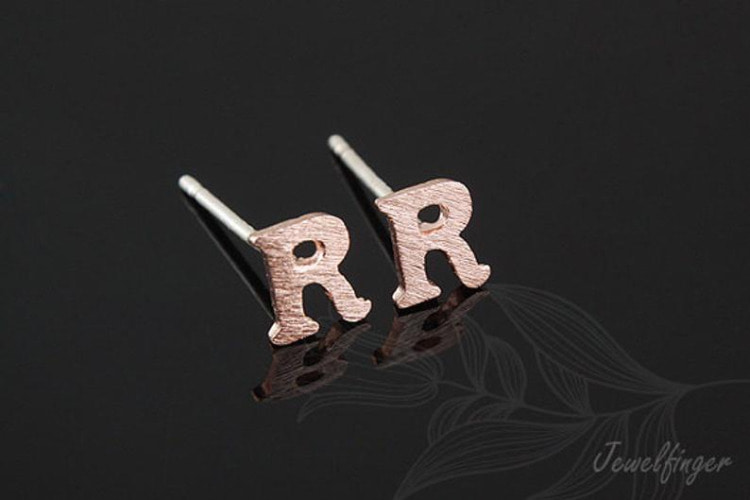 K1278-Pink Gold Plated (1pairs)-Sand Grinding Treatment-Initial R-Initial Earrings-Silver Post, [PRODUCT_SEARCH_KEYWORD], JEWELFINGER-INBEAD, [CURRENT_CATE_NAME]