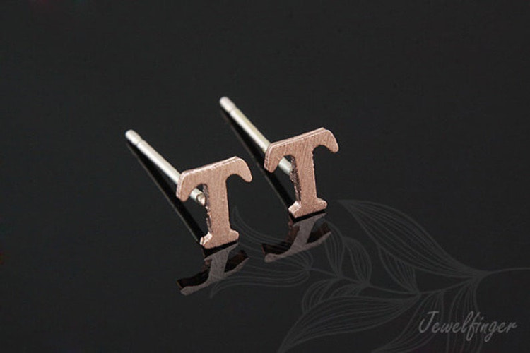 [W] K1280-Pink Gold Plated (10pairs)-Sand Grinding Treatment-Initial T-Initial Earrings-Silver Post, [PRODUCT_SEARCH_KEYWORD], JEWELFINGER-INBEAD, [CURRENT_CATE_NAME]