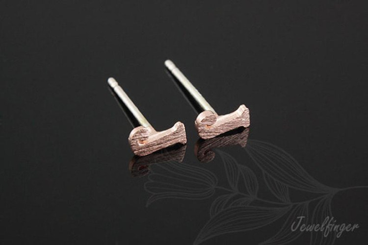 K1270-Pink Gold Plated (1pairs)-Sand Grinding Treatment-Initial J-Initial Earrings-Silver Post, [PRODUCT_SEARCH_KEYWORD], JEWELFINGER-INBEAD, [CURRENT_CATE_NAME]