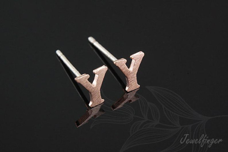 K1285-Pink Gold Plated (1pairs)-Sand Grinding Treatment-Initial Y-Initial Earrings-Silver Post, [PRODUCT_SEARCH_KEYWORD], JEWELFINGER-INBEAD, [CURRENT_CATE_NAME]