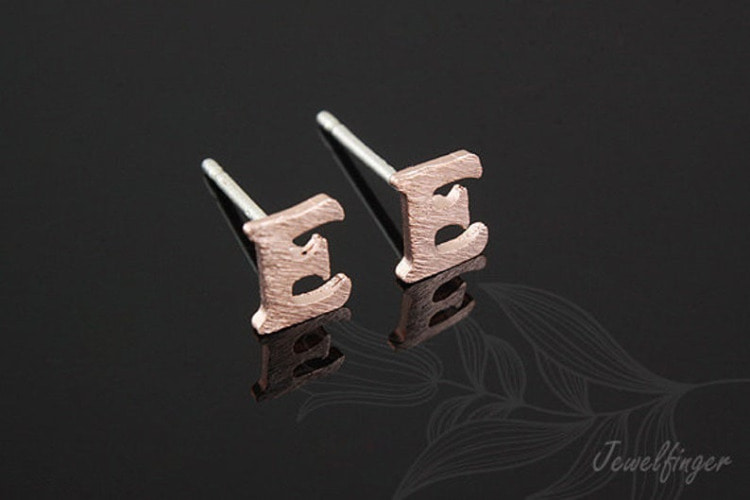 K1265-Pink Gold Plated (1pairs)-Sand Grinding Treatment-Initial E-Initial Earrings-Silver Post, [PRODUCT_SEARCH_KEYWORD], JEWELFINGER-INBEAD, [CURRENT_CATE_NAME]