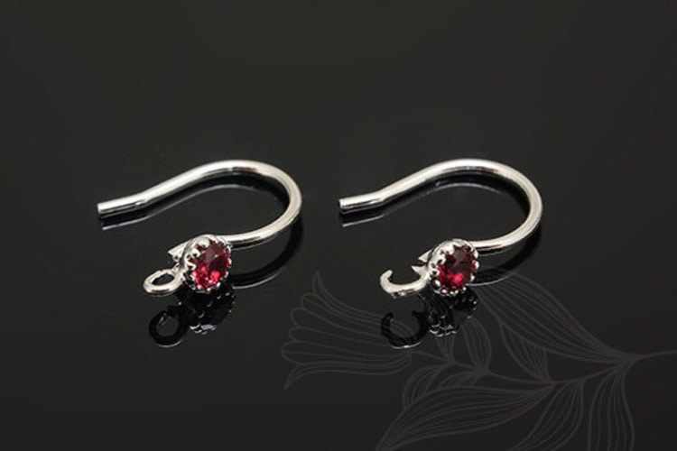 [W] E693-Rhodium Plated (10pairs)-Ruby Ear Hook-CZ Ear Hook, [PRODUCT_SEARCH_KEYWORD], JEWELFINGER-INBEAD, [CURRENT_CATE_NAME]
