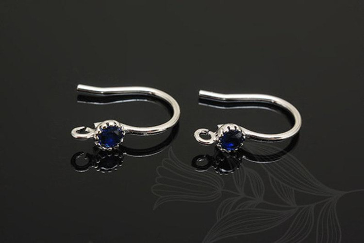 E667-Rhodium Plated (1pairs)-Sapphire Ear Hook-CZ Ear Hook, [PRODUCT_SEARCH_KEYWORD], JEWELFINGER-INBEAD, [CURRENT_CATE_NAME]