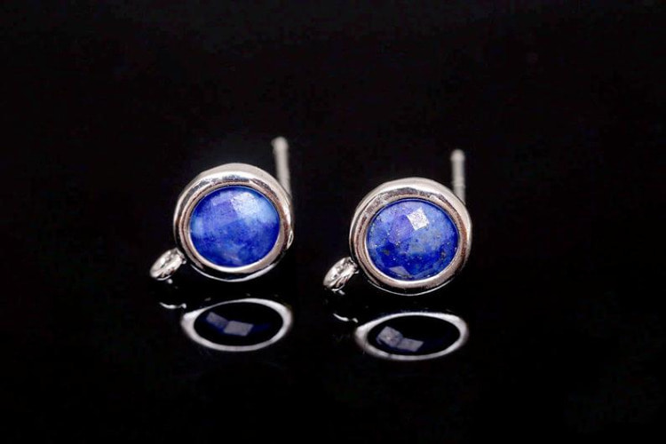 [W] H1262-Rhodium Plated (10pairs)-7mm Lapis Lazuli Ear Post-Silver Post, [PRODUCT_SEARCH_KEYWORD], JEWELFINGER-INBEAD, [CURRENT_CATE_NAME]