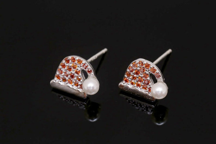 [W] H1324-Rhodium Plated (10pairs)-Cubic Christmas Hat Earrings-Tiny Santa Hat Ear Post-Christmas Earrings-Silver Post, [PRODUCT_SEARCH_KEYWORD], JEWELFINGER-INBEAD, [CURRENT_CATE_NAME]