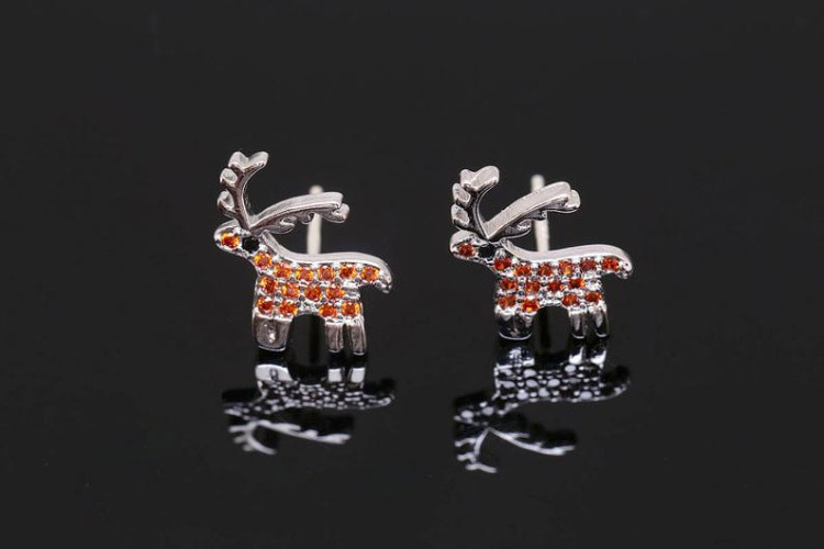 [W] H1326-Rhodium Plated (10pairs)-Cubic Rudolph Reindeer Christmas Earrings-Tiny Reindeer Ear Post-Christmas Earring-Silver Post, [PRODUCT_SEARCH_KEYWORD], JEWELFINGER-INBEAD, [CURRENT_CATE_NAME]