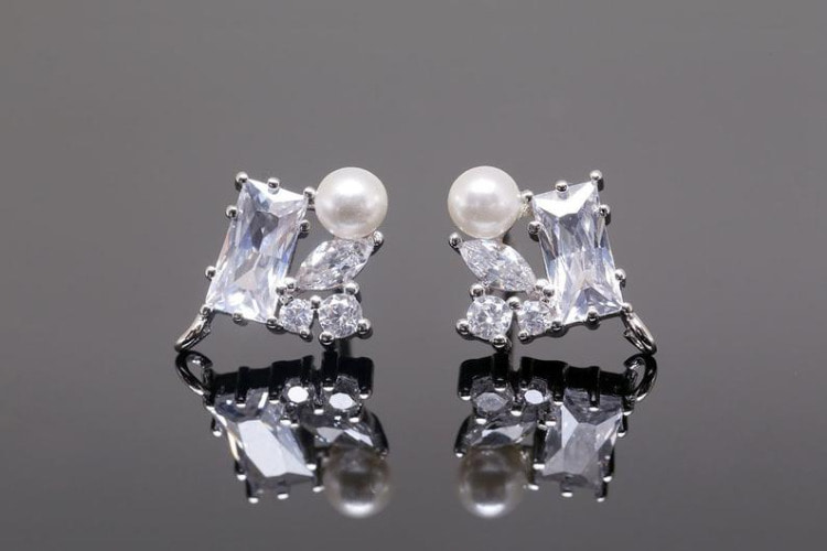 [W] H1384-Rhodium Plated (10pairs)-Cubic &amp; Pearl Ear Post-Bridal Earrings-Silver Post, [PRODUCT_SEARCH_KEYWORD], JEWELFINGER-INBEAD, [CURRENT_CATE_NAME]