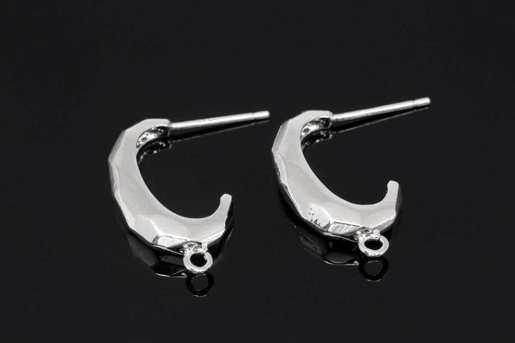 [W] H1399-Rhodium Plated (10pairs)-Half Circle Stud Earrings-Faceted Half Ellipse Post Earrings-Silver Post, [PRODUCT_SEARCH_KEYWORD], JEWELFINGER-INBEAD, [CURRENT_CATE_NAME]
