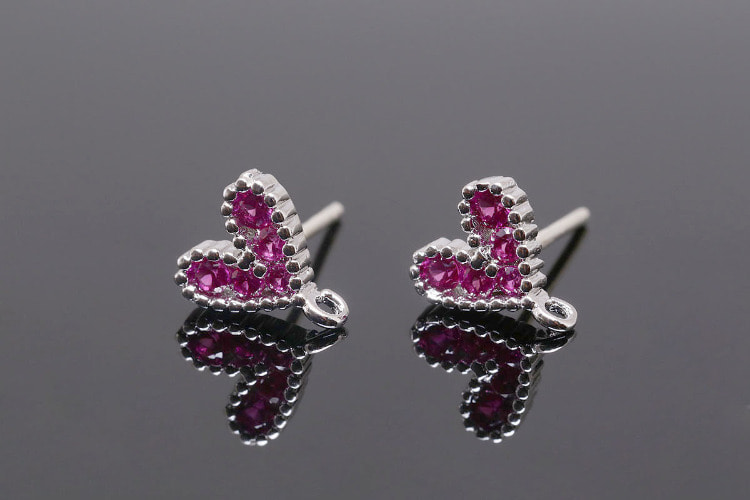 S1388-Rhodium Plated (1pairs)-Ruby Cubic Heart Stud Earrings-Dainty Heart Post Earrings-Silver Post, [PRODUCT_SEARCH_KEYWORD], JEWELFINGER-INBEAD, [CURRENT_CATE_NAME]