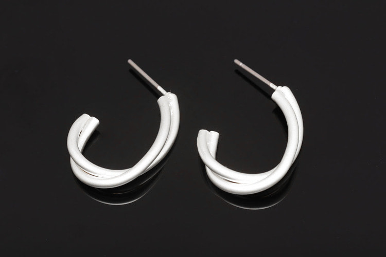 H1426-Matt Rhodium Plated (1pairs)-24mm Two Line Twist Earrings-Titanium Post, [PRODUCT_SEARCH_KEYWORD], JEWELFINGER-INBEAD, [CURRENT_CATE_NAME]
