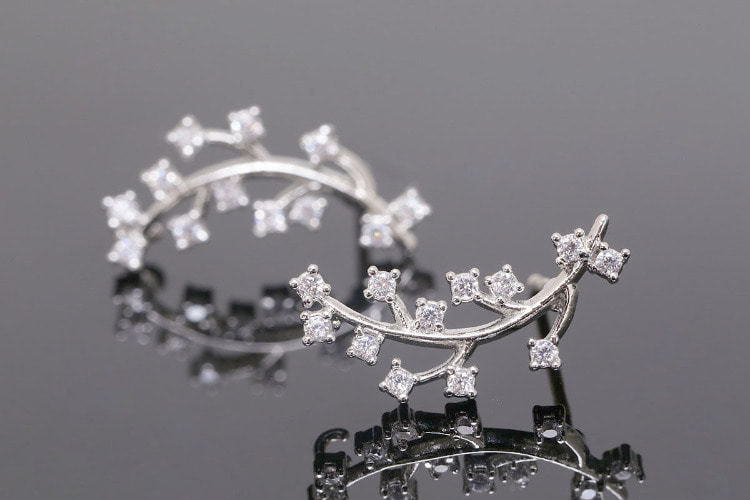 E865-Rhodium Plated (1pairs)-Cubic Branch Earrings-Silver Post, [PRODUCT_SEARCH_KEYWORD], JEWELFINGER-INBEAD, [CURRENT_CATE_NAME]