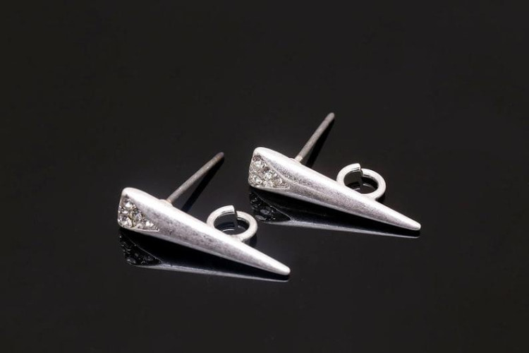 [W] H844-Rhodium Plated (10pairs)-5.5*19mm Stone Cubic Triangle Earrings-Titanium Post, [PRODUCT_SEARCH_KEYWORD], JEWELFINGER-INBEAD, [CURRENT_CATE_NAME]