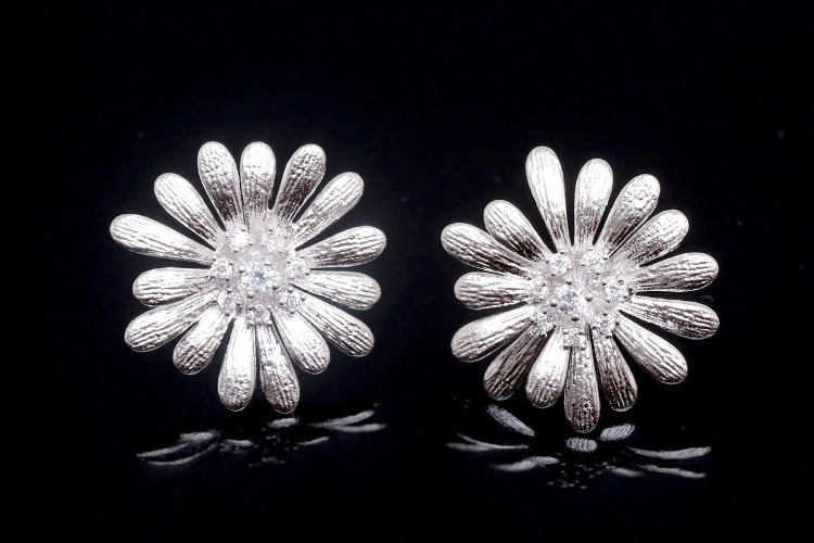 B459-Matt Rhodium Plated (1pairs)-CZ Flower Ear Post-Flower Earrings-Silver Post, [PRODUCT_SEARCH_KEYWORD], JEWELFINGER-INBEAD, [CURRENT_CATE_NAME]