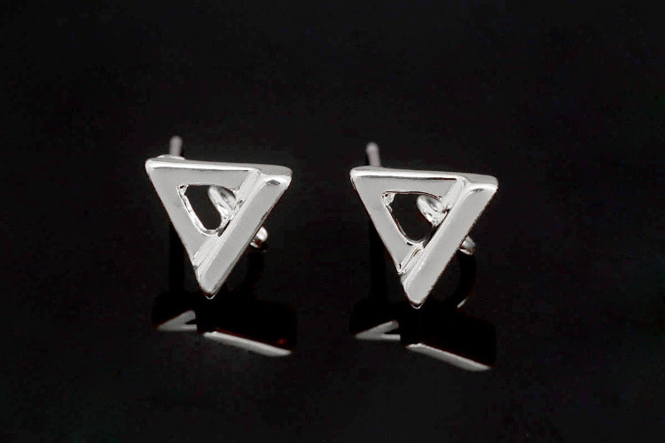 [W] H445-Rhodium Plated (10pairs)-Triangle Post Earrings-Titanium Post, [PRODUCT_SEARCH_KEYWORD], JEWELFINGER-INBEAD, [CURRENT_CATE_NAME]