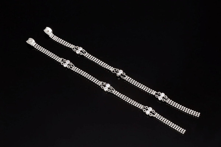 [W] K284-Rhodium Plated (20pcs)-Cubic Stone Lace Chain Back Stoppers-Earring Nuts With Long Chain-Earring Component-Earring Back, [PRODUCT_SEARCH_KEYWORD], JEWELFINGER-INBEAD, [CURRENT_CATE_NAME]