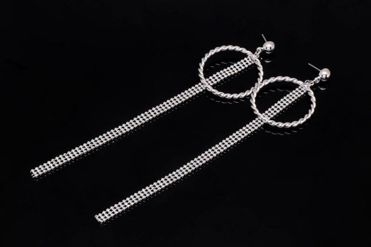 [W] H497-Rhodium Plated (10pairs)-127mm Chain&amp;Circle Earrings-Ni Free Post, [PRODUCT_SEARCH_KEYWORD], JEWELFINGER-INBEAD, [CURRENT_CATE_NAME]