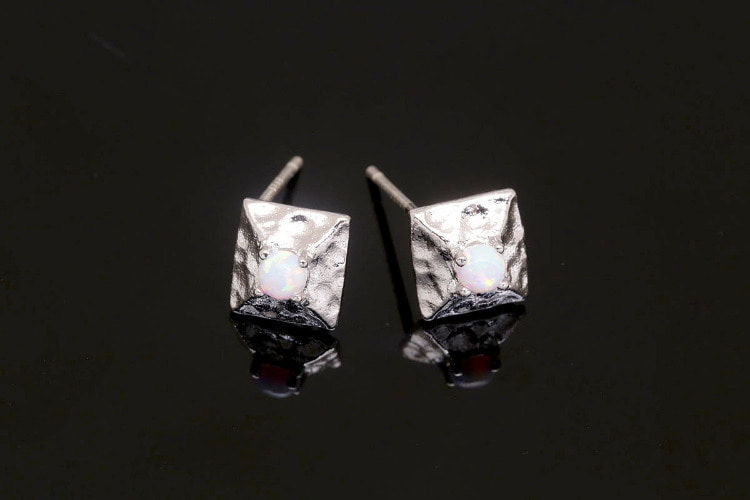[W] S493-Rhodium Plated (10pairs)-Opal Rhombus Ear Post-Opal Earrings-Jewelry Findings,Jewelry Making Supply-Silver Post, [PRODUCT_SEARCH_KEYWORD], JEWELFINGER-INBEAD, [CURRENT_CATE_NAME]
