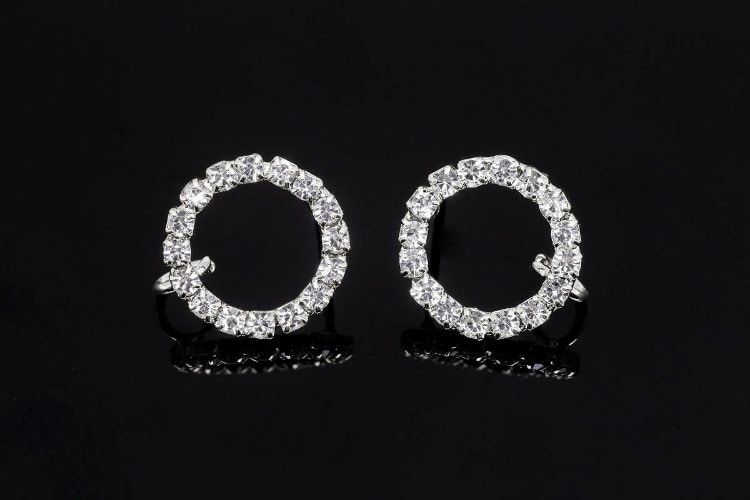 [W] M333-Rhodium Plated (10pairs)-14mm Cubic Stone Circle Earrings-Titanium Post, [PRODUCT_SEARCH_KEYWORD], JEWELFINGER-INBEAD, [CURRENT_CATE_NAME]