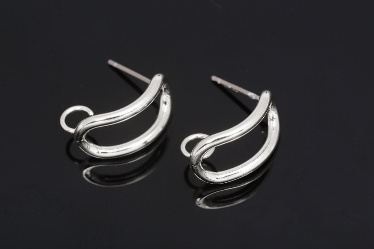 [W] M343-Rhodium Plated (10pairs)-9*17mm Curved Ellipse Earrings-Titanium Post, [PRODUCT_SEARCH_KEYWORD], JEWELFINGER-INBEAD, [CURRENT_CATE_NAME]