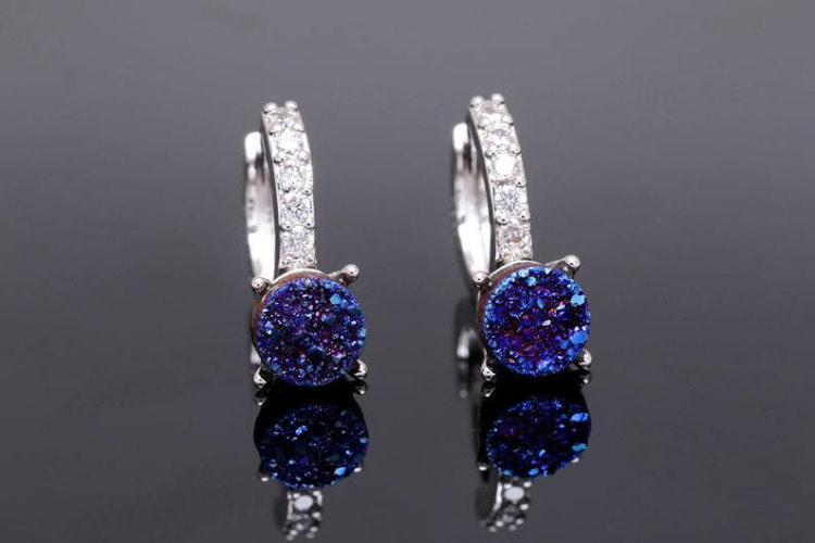DZ017-Rhodium Plated (1pairs)-Special Titanium Druzy Agate Earrings-Metal Blue-Ni Free, [PRODUCT_SEARCH_KEYWORD], JEWELFINGER-INBEAD, [CURRENT_CATE_NAME]