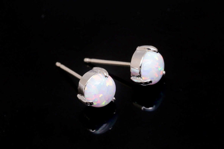 K169-Ternary Alloy Plated (1pairs)-6mm Opal Ear Post-Opal Stud Earrings-Jewelry Findings,Jewelry Making Supply-Daily Jewelry-Silver Post, [PRODUCT_SEARCH_KEYWORD], JEWELFINGER-INBEAD, [CURRENT_CATE_NAME]