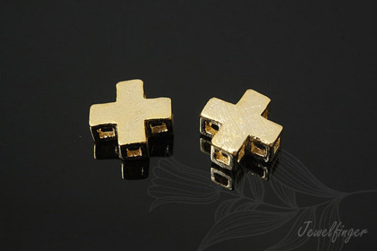 [W] H342-Gold Plated-Cross Brass Bead -7.5mm Sand Grinding Tiny Cross Pendant (40pcs), [PRODUCT_SEARCH_KEYWORD], JEWELFINGER-INBEAD, [CURRENT_CATE_NAME]