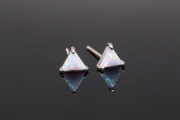 K087-Rhodium Plated (1pairs)-Triangle Opal Ear Post-Opal Stud Earrings-Jewelry Findings,Jewelry Making Supply-Daily Jewelry-Silver Post, [PRODUCT_SEARCH_KEYWORD], JEWELFINGER-INBEAD, [CURRENT_CATE_NAME]