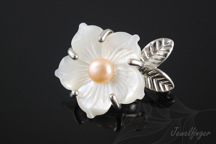 E898-Rhodium Plated-(1pcs)-White Flower MOP-White Flower Magnet Fresh Water Pearl, [PRODUCT_SEARCH_KEYWORD], JEWELFINGER-INBEAD, [CURRENT_CATE_NAME]
