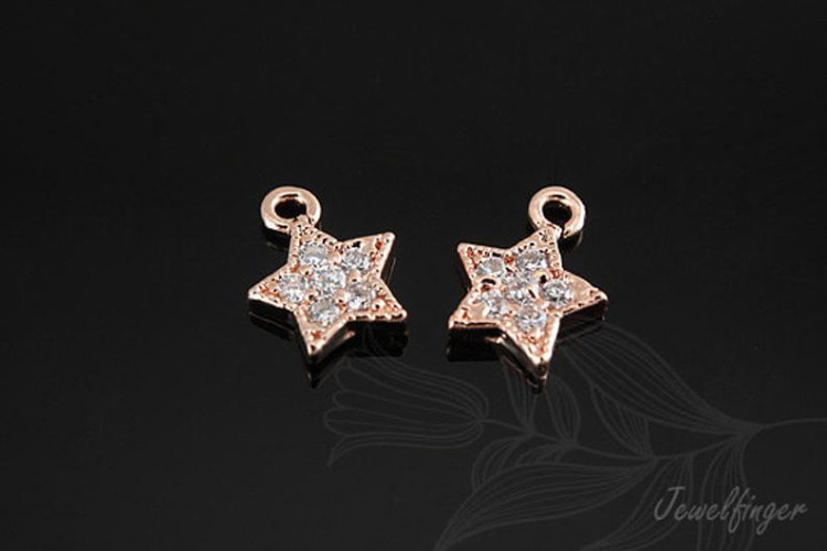 H302-Pink Gold Plated-(2pcs)-6.5mm Cubic Star Charm-Tiny Star Pendant, [PRODUCT_SEARCH_KEYWORD], JEWELFINGER-INBEAD, [CURRENT_CATE_NAME]