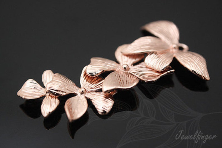[W] B630-Pink Gold Plated-(20pcs)-4 Petal Orchid Pendant, Connector-Orchid Flower Fendant-Tropical Orchid, [PRODUCT_SEARCH_KEYWORD], JEWELFINGER-INBEAD, [CURRENT_CATE_NAME]
