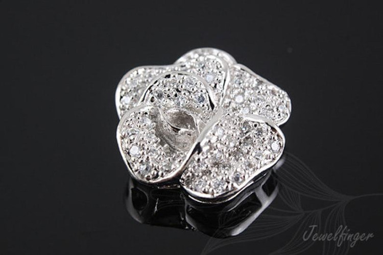[W]E627-Rhodium Plated-(10pcs)-CZ Rose Pendant-Jewelry Making-Wholesale Jewelry Finding-Jewelry Supplies-Wholesale Pendant, [PRODUCT_SEARCH_KEYWORD], JEWELFINGER-INBEAD, [CURRENT_CATE_NAME]