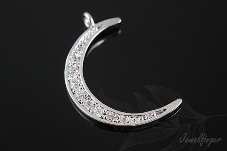 E612-Rhodium Plated-(1pcs)-CZ Crescent Moon Pendant-Jewelry Making-Wholesale Jewelry Finding-Jewelry Supplies-Wholesale Pendant, [PRODUCT_SEARCH_KEYWORD], JEWELFINGER-INBEAD, [CURRENT_CATE_NAME]