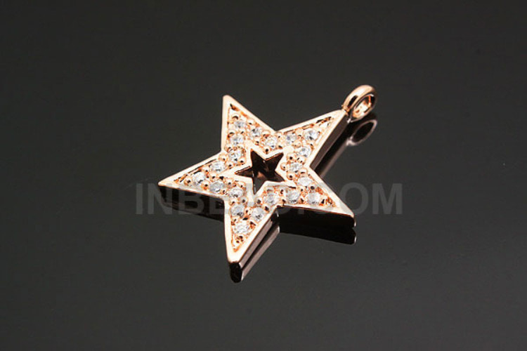 [W]E784-Pink Gold Plated-(10pcs)-CZ Star Charm-Jewelry Making-Wholesale Jewelry Finding-Jewelry Supplies-Wholesale Pendant, [PRODUCT_SEARCH_KEYWORD], JEWELFINGER-INBEAD, [CURRENT_CATE_NAME]