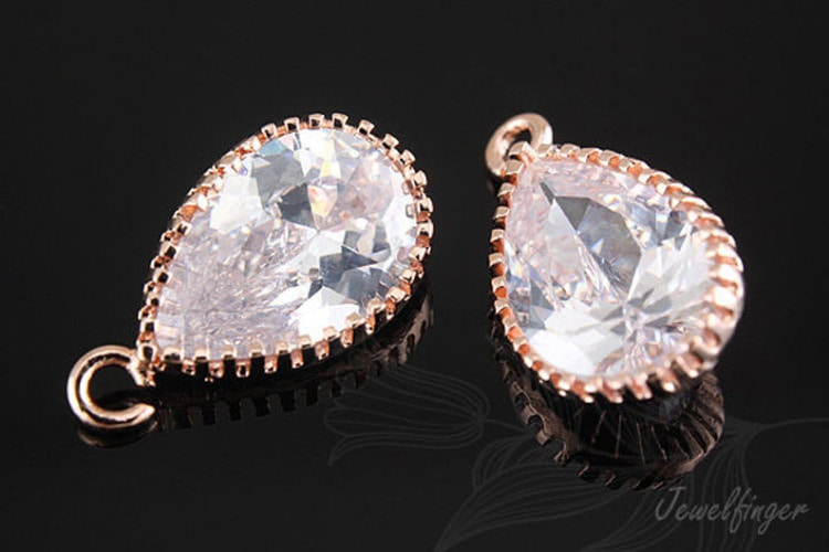 [W]H674-Pink Gold Plated-(20 pcs)-10*17mm CZ Drop Charm-Bridal CZ Drop Pendant-For Bridal Jewelry-Bridesmaid Gift, [PRODUCT_SEARCH_KEYWORD], JEWELFINGER-INBEAD, [CURRENT_CATE_NAME]